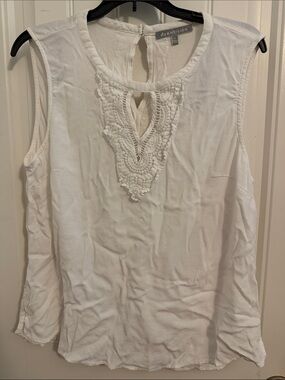 Daniel Rainn White Lace Crochet-Accent Sleeveless Camisole